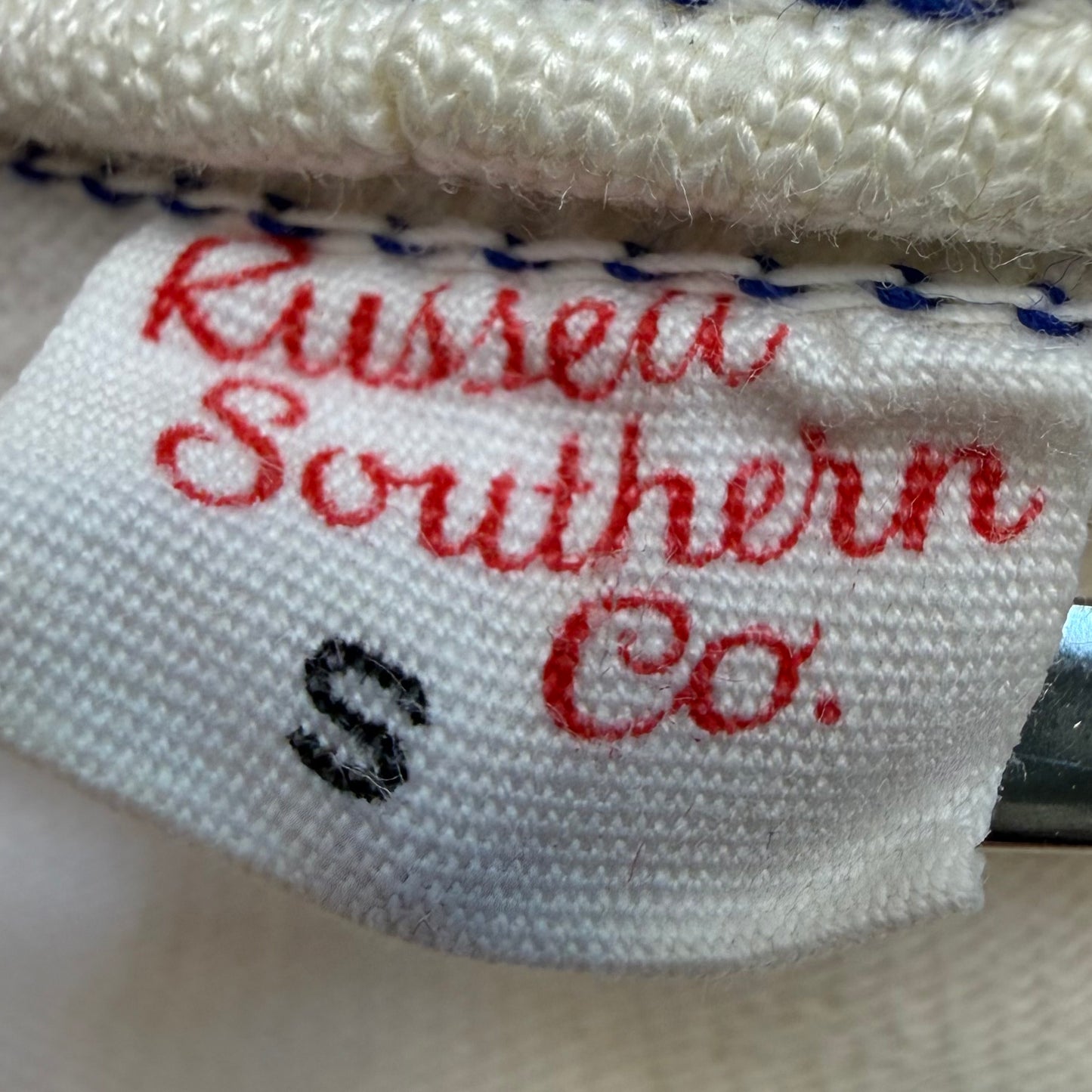 1950s Baseball Jersey, Zip Up Shirt, Russell Southern Co Size Small, Blank White with Blue Trim