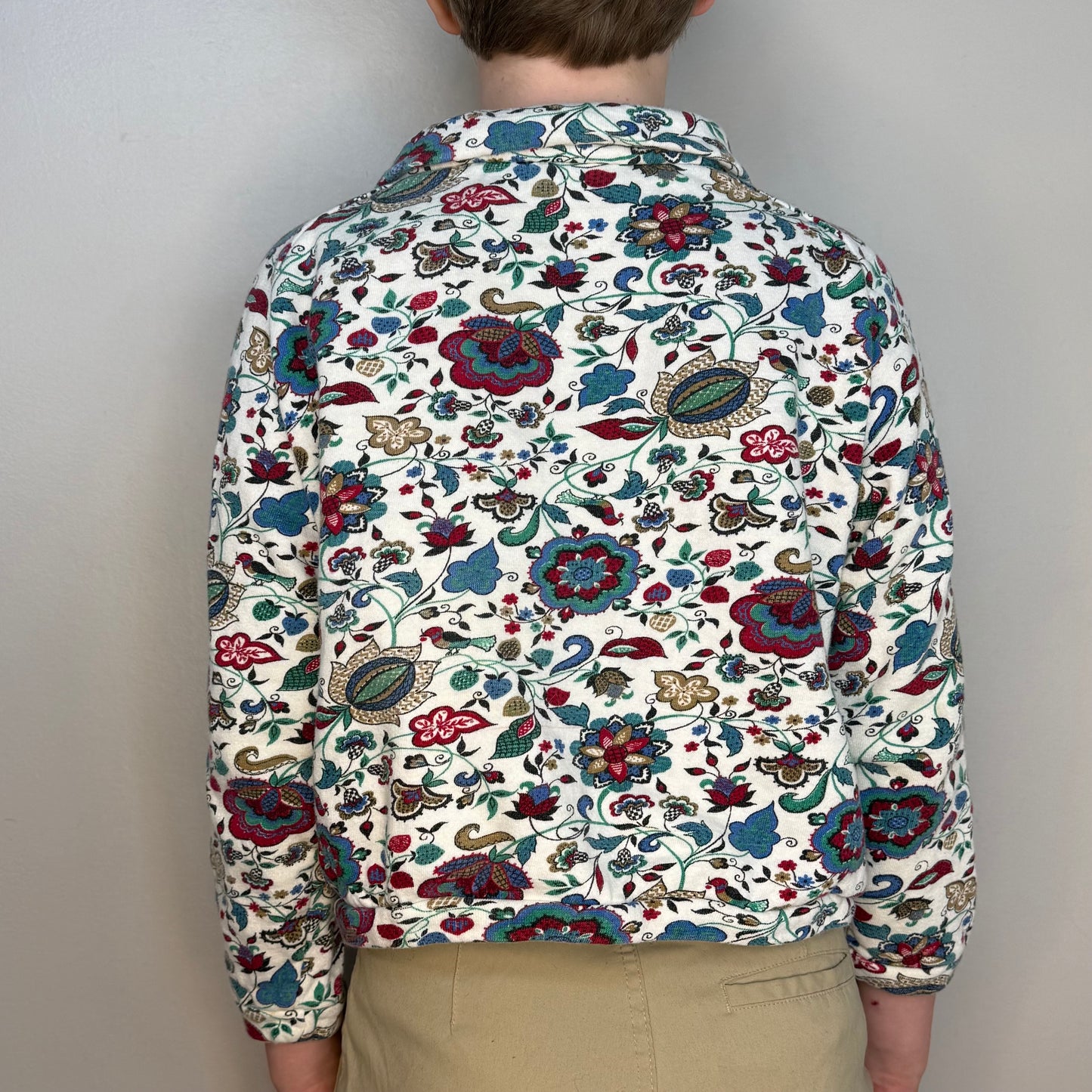 1960s Girls’ Floral Print Sweatshirt, Half Zip, Karinda of California Size 8