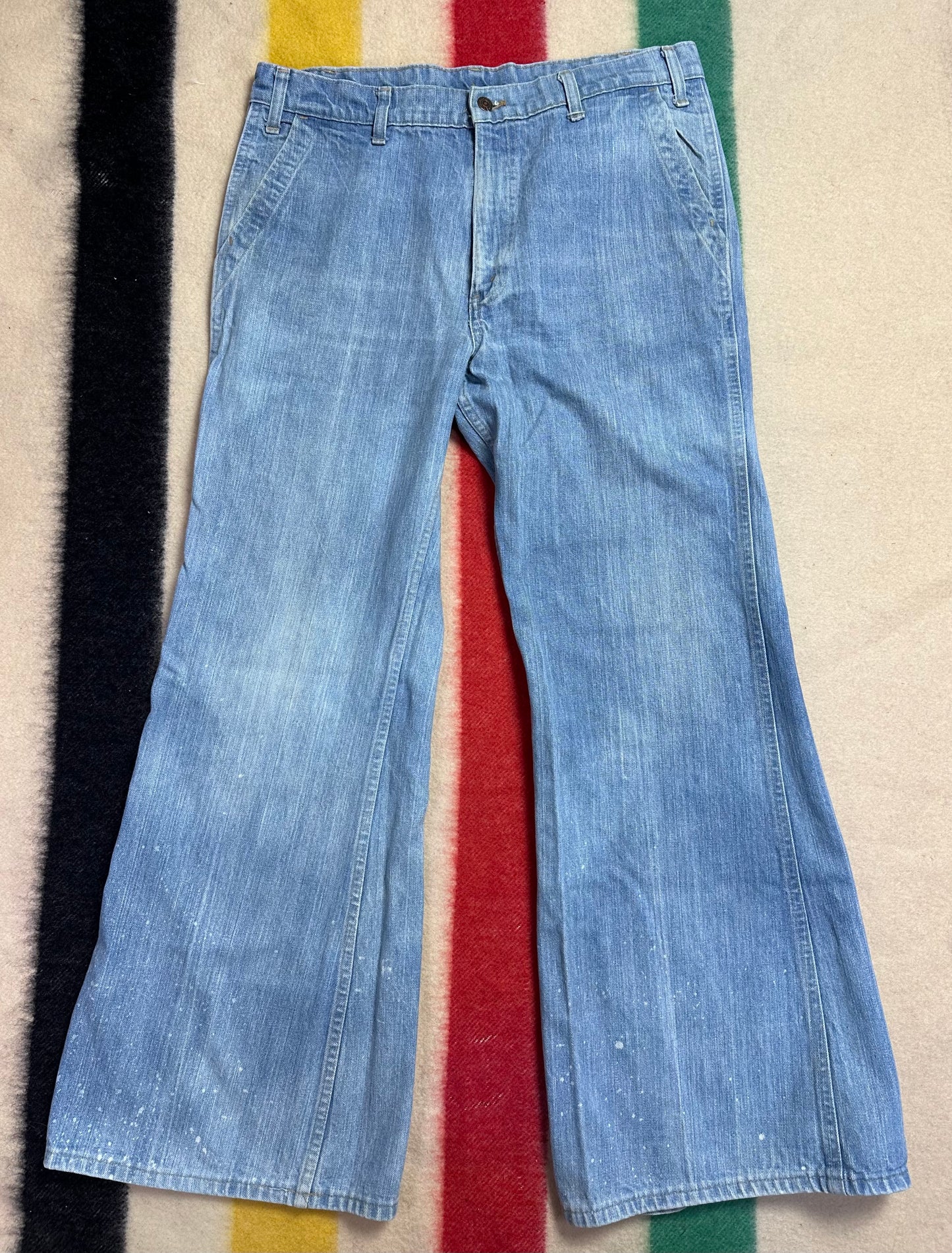 1970s Levi’s Orange TabBell Bottom Blue Jeans, 35.5"x31"