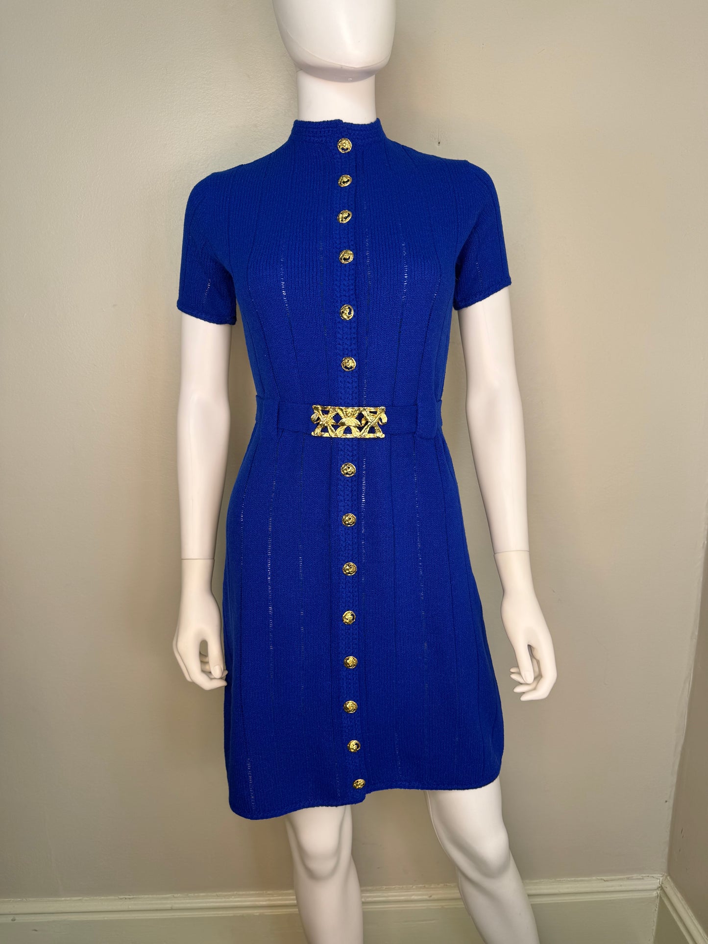 1960s/70s St John Knits Royal Blue Sweater Dress, Size Small