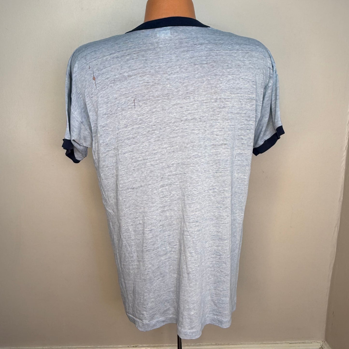 1980s MUS T-Shirt, Champion Ringer Tee Size Large, Memphis University School, Distressed