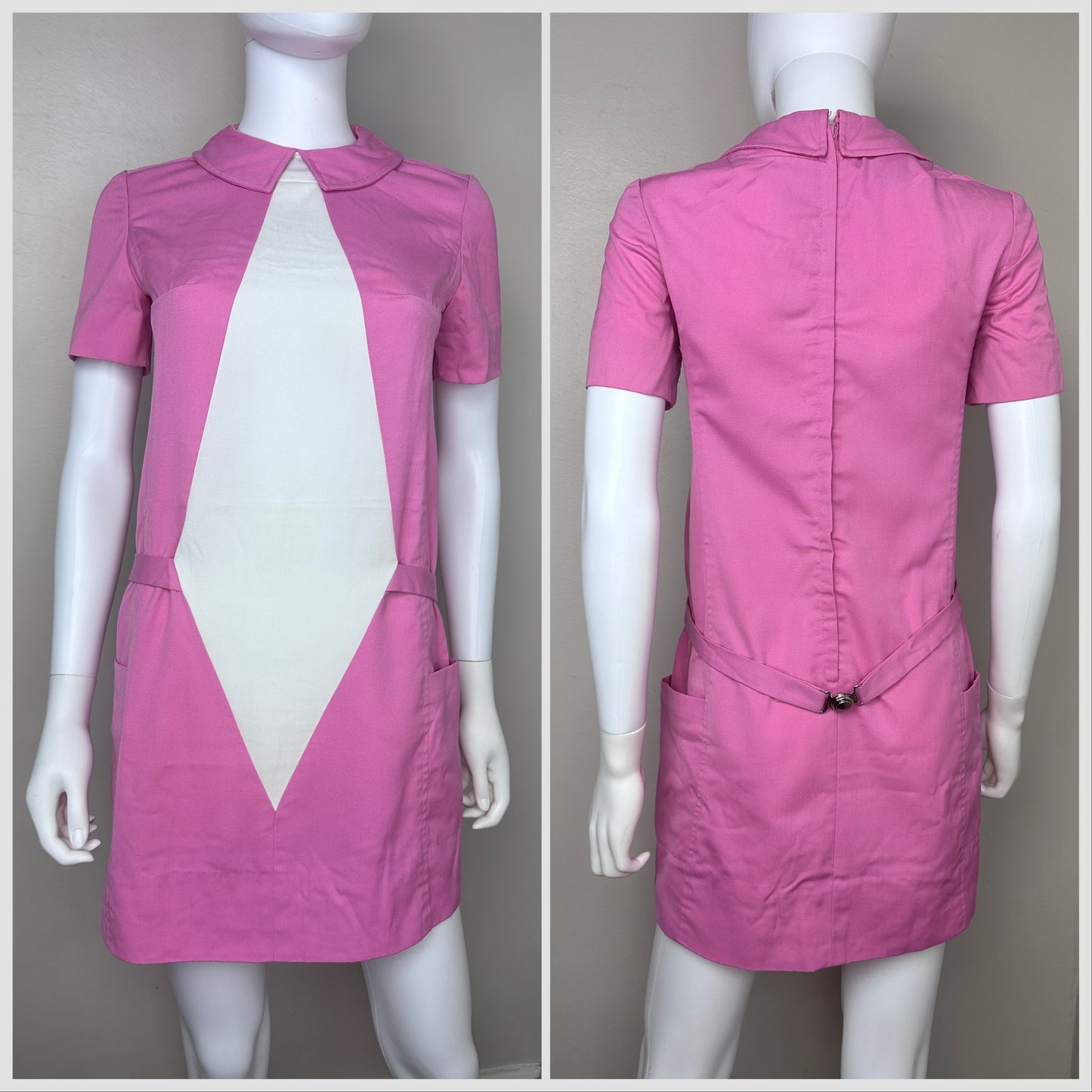 1960s Space Age Mod Pink Mini Dress, Trompe l'oeil, Youthquake Size Small, Paraphernalia Store