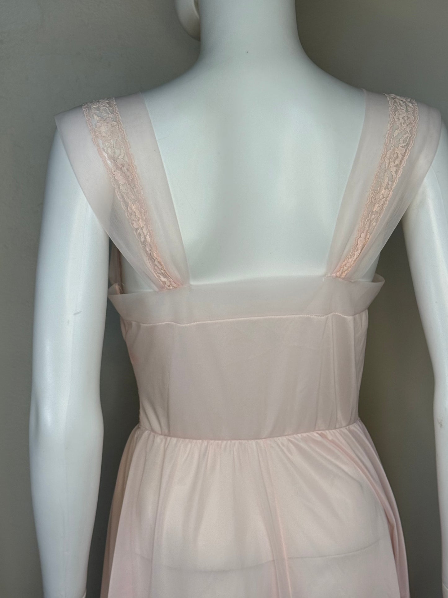 1950s Pastel Pink Nightgown, Gotham Red Stripe Size Small