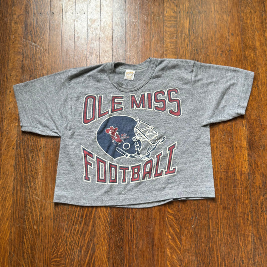1980s Ole Miss Football Cropped T-Shirt, Sportswear Size Small, University of Mississippi Rebels, Colonel Reb