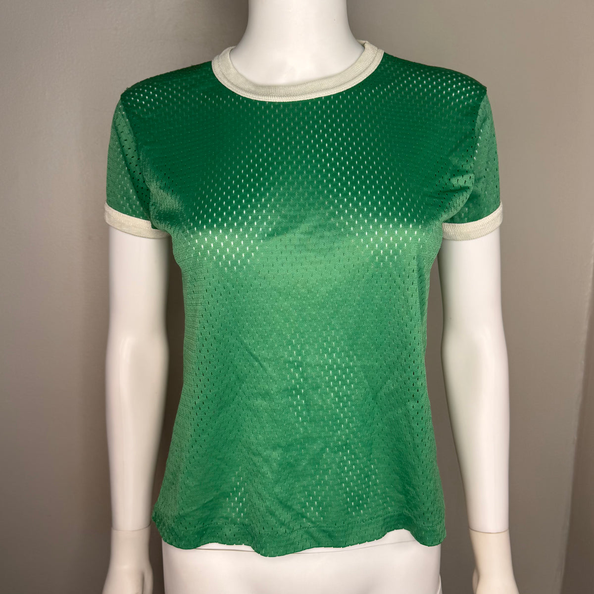 1970s Green Mesh Jersey T-Shirt, Southern Athletic Youth Large/Adult Small, No 15