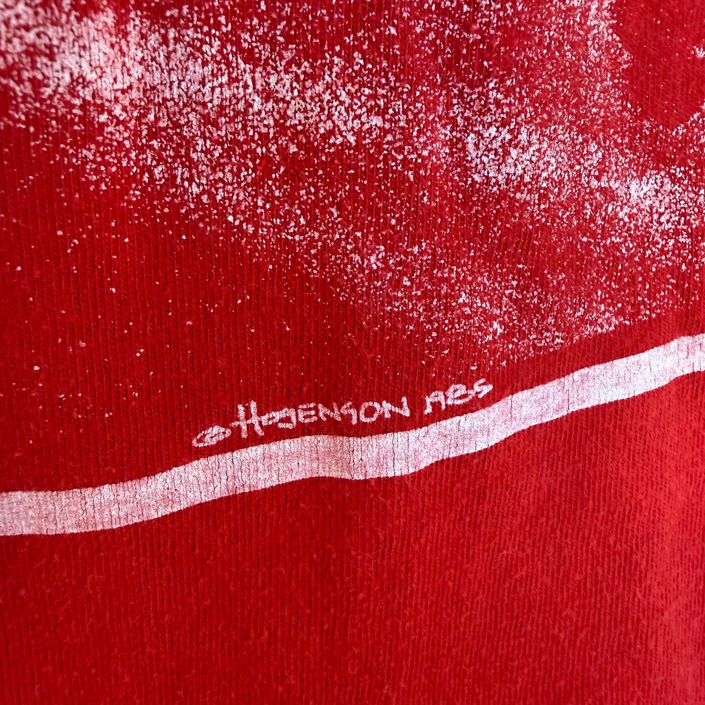 1980s Ski the Summit Red Wrap Around Print T-Shirt, Oneita Power-T Size Medium, Colorado, Hogenson 1985