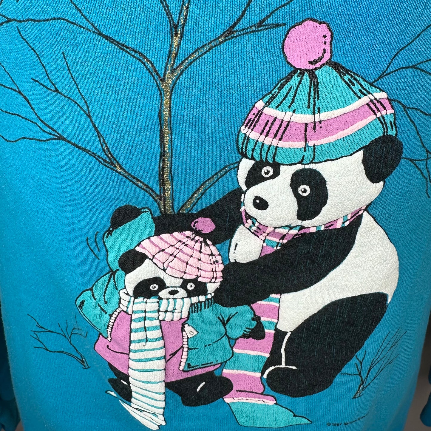 1980s Pandas Bearly Bundled Up Sweatshirt, Jerzees by Russell Size XS