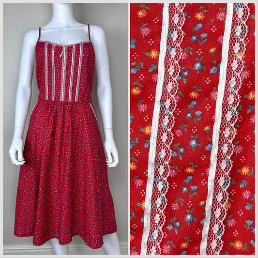 1980s Red Floral Sundress, Size Large-XL