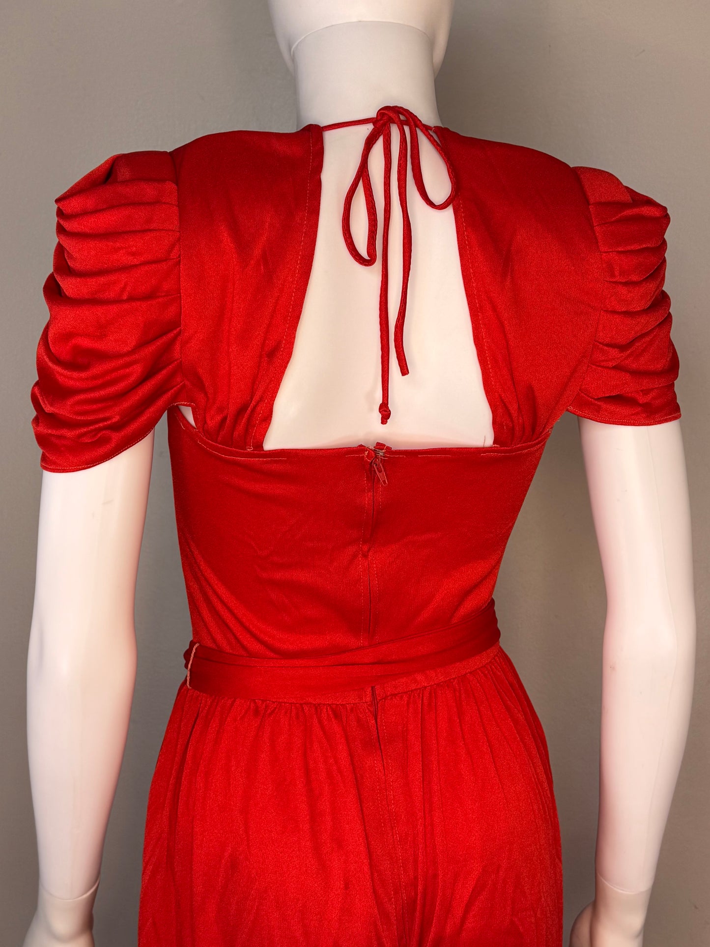 1970s/80s Red Disco Jumpsuit, Size XS/Small, Shiny, Ruching, Open Back