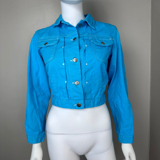 1950s Aqua Denim Women’s Jacket, Wrangler Blue Bell Size Small, Sanforized Selvage Cotton, Pleated