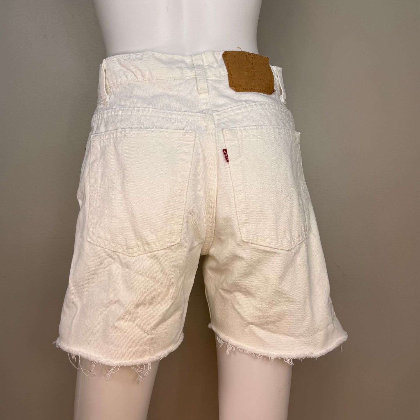 1990s Women's White Denim Cut Off Shorts, Levi’s 550, 28" Waist