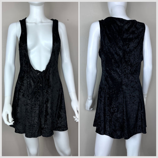 1990s Black Velvet Romper, Contempo Casuals Size Large