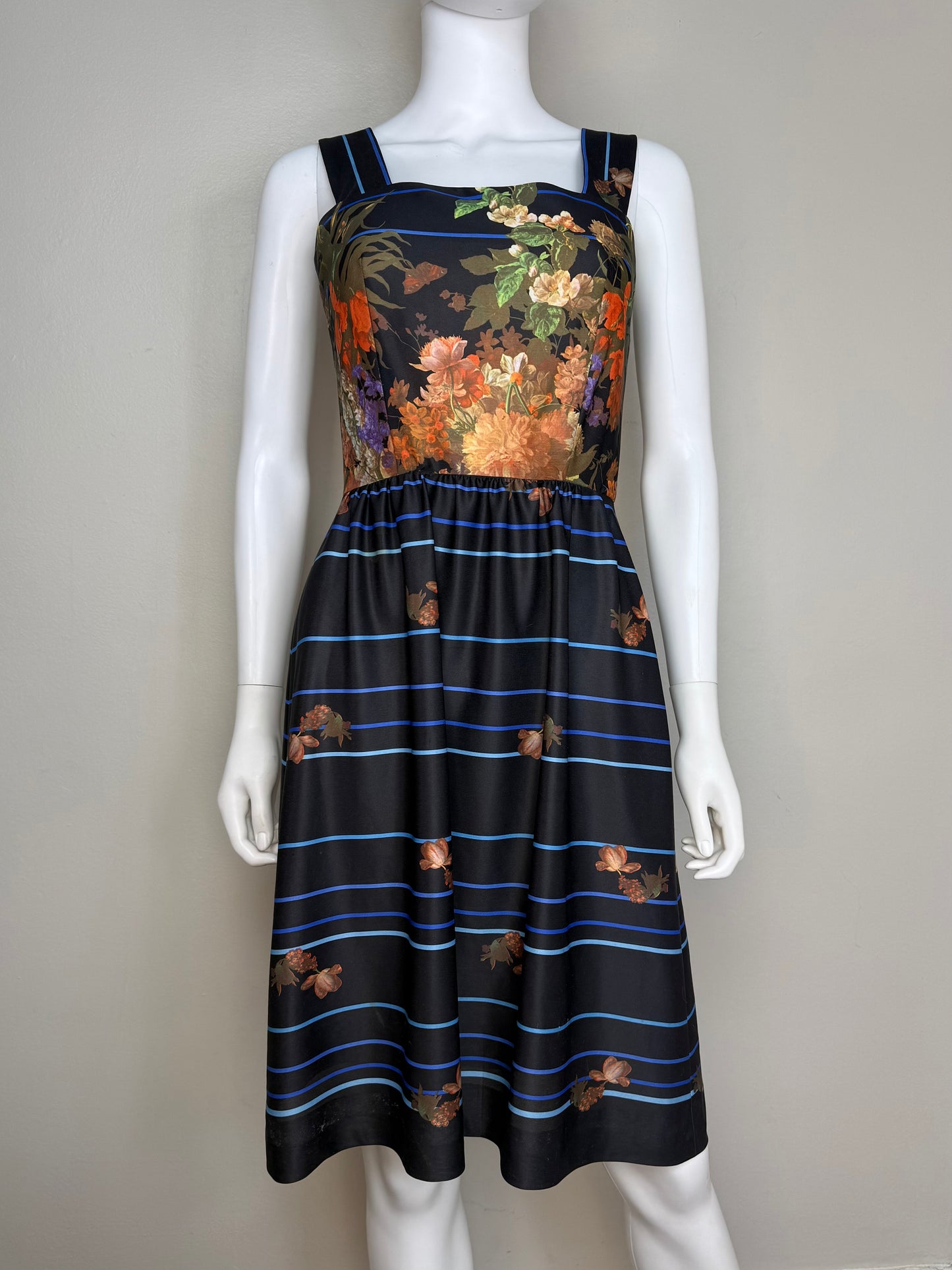 1970s Black Floral Sleeveless Dress with Matching Top, Vivente! Size XS