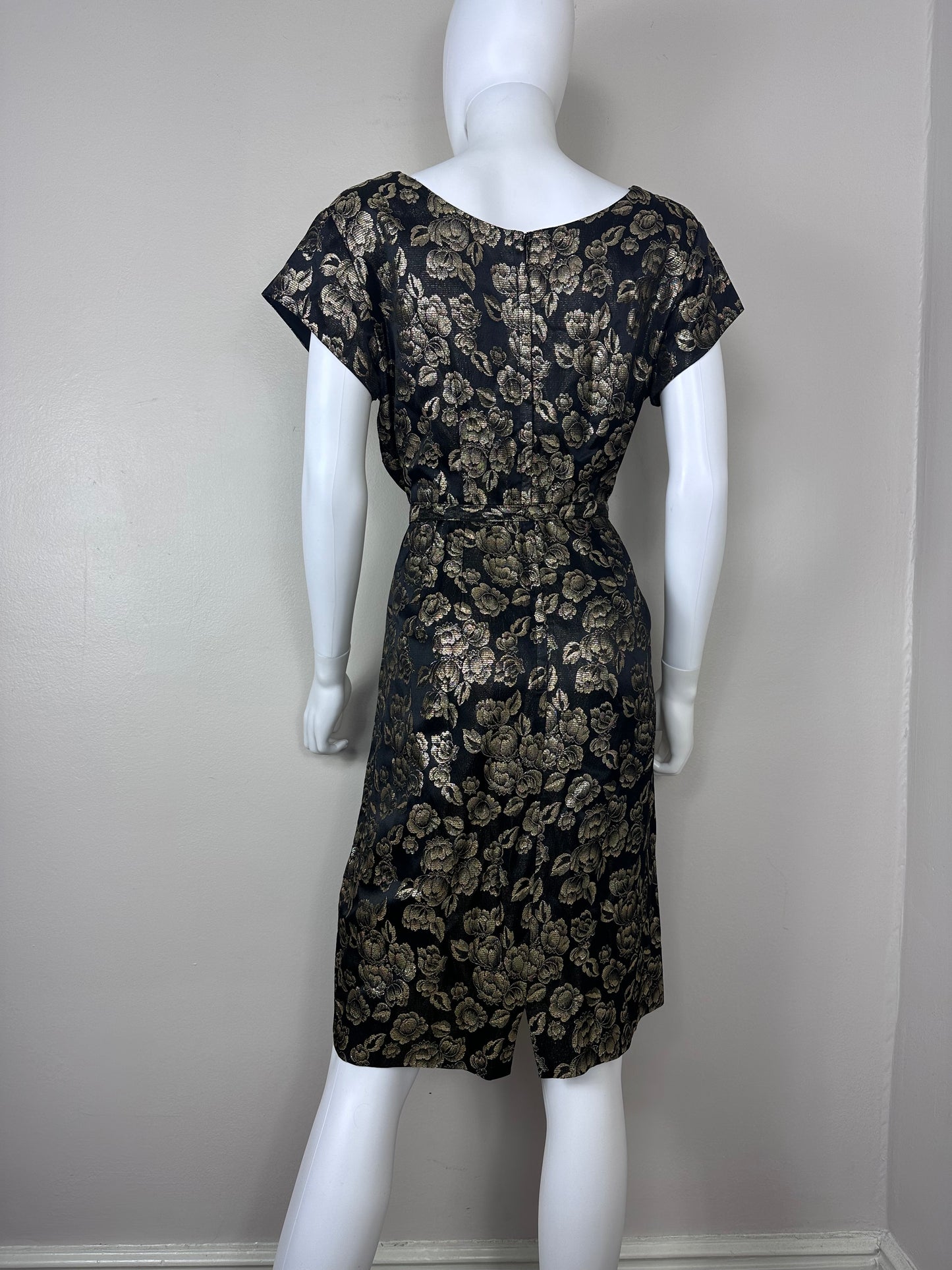 1960s Black and Gold Cocktail Dress, Size Medium