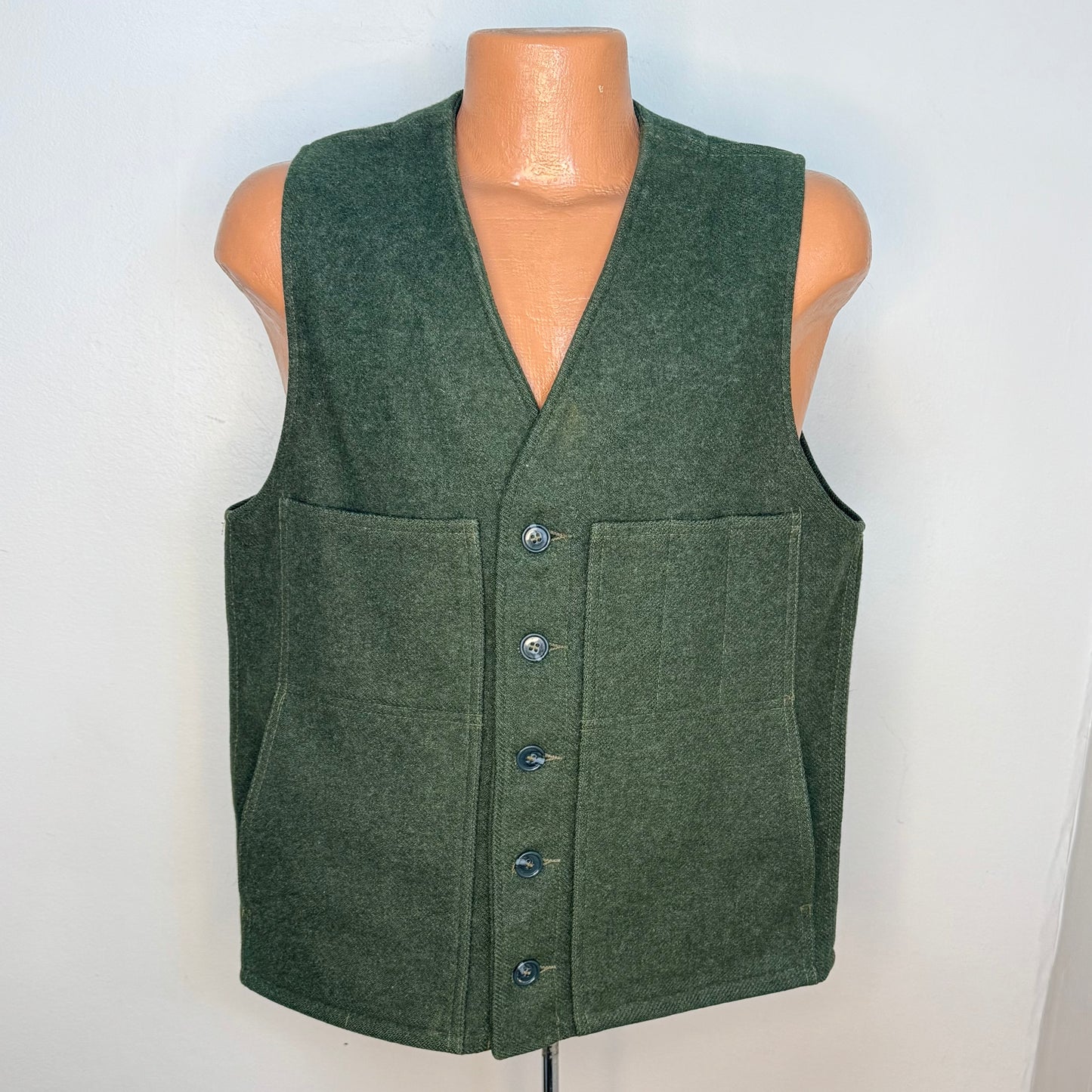 1990s Filson Green Wool Vest, Style 20, C.C. Filson Co Size 42