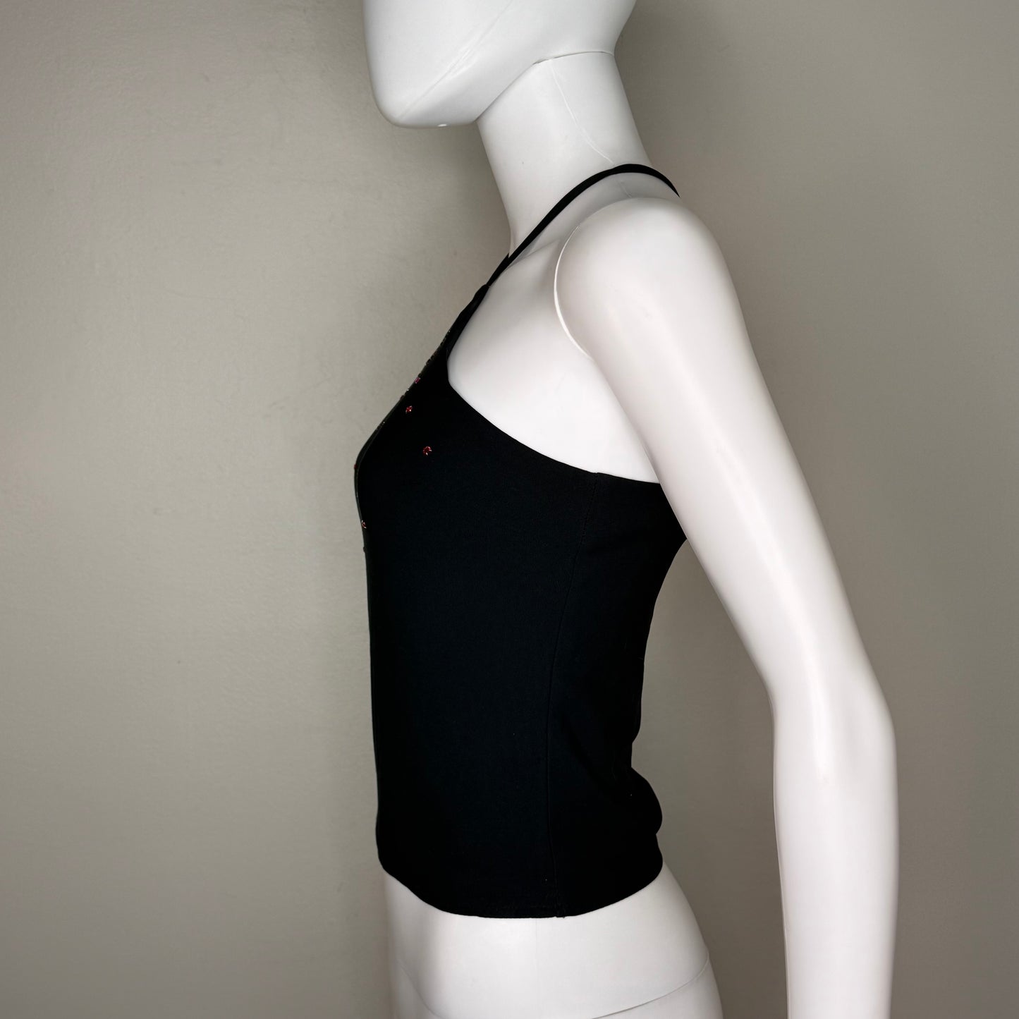 Y2K Black Tank Top with Rhinestones, Scene Size X-Small