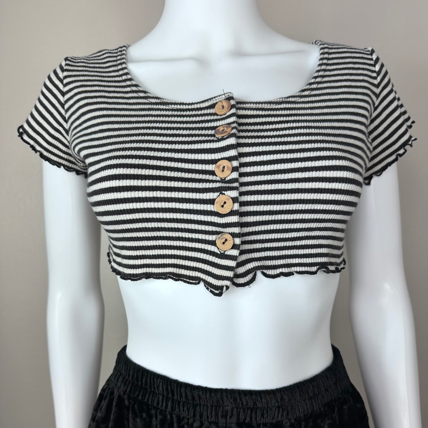 1990s Black and White Stripe Crop Top, Malibu Size XS-Small