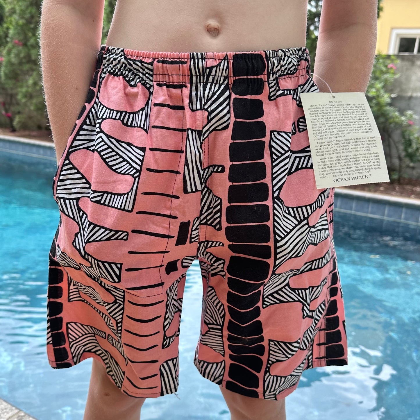 1980s Boys Pink Swim Trunks, Ocean Pacific Youth Large, Deadstock with Tags