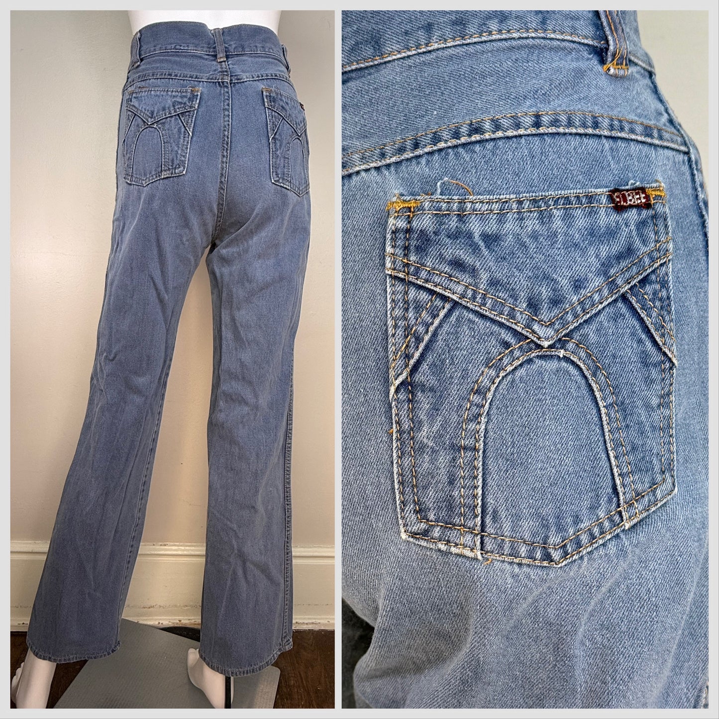 1970s/80s Blue Jeans, High Rise, Straight Leg, Elbee Size 0, 25"x30.5"