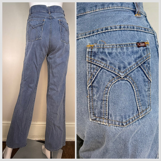 1970s/80s Blue Jeans, High Rise, Straight Leg, Elbee Size 0, 25"x30.5"