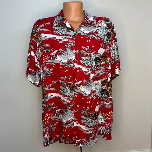 1970s/80s Tiger Print Hawaiian Shirt, Rayon, Kennington Ltd California Size Large