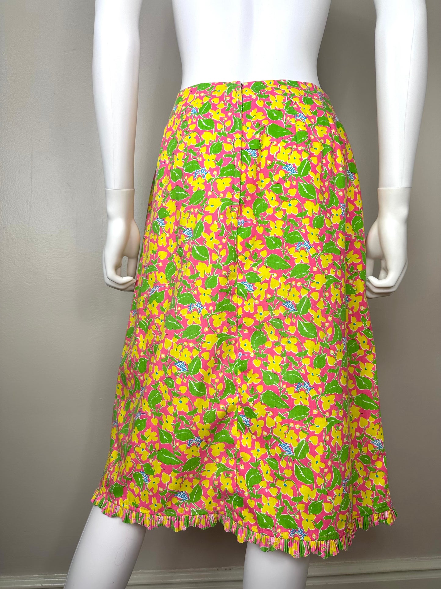 1970s The Lilly Yellow and Pink Floral Skirt, Lilly Pulitzer Size XS/S