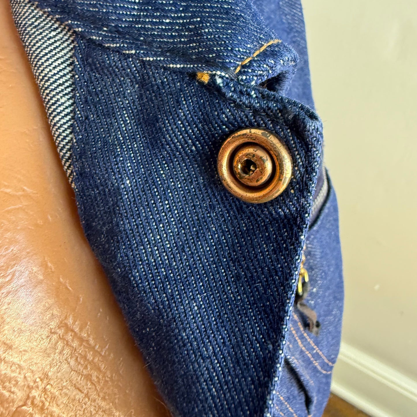 1960s Western Denim Jacket, Roebucks Sears Size Small, Front Pleats, Pocket Zippers