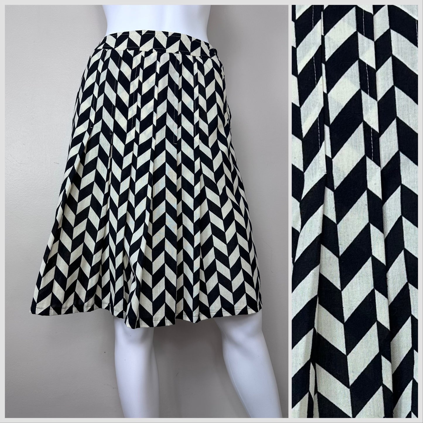 1970s Black and White Op Art Skirt, Size XS