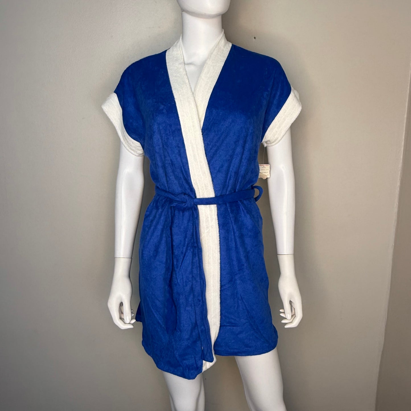1970s Blue Terrycloth Robe with Belt, Size Medium, Deadstock New with Tag