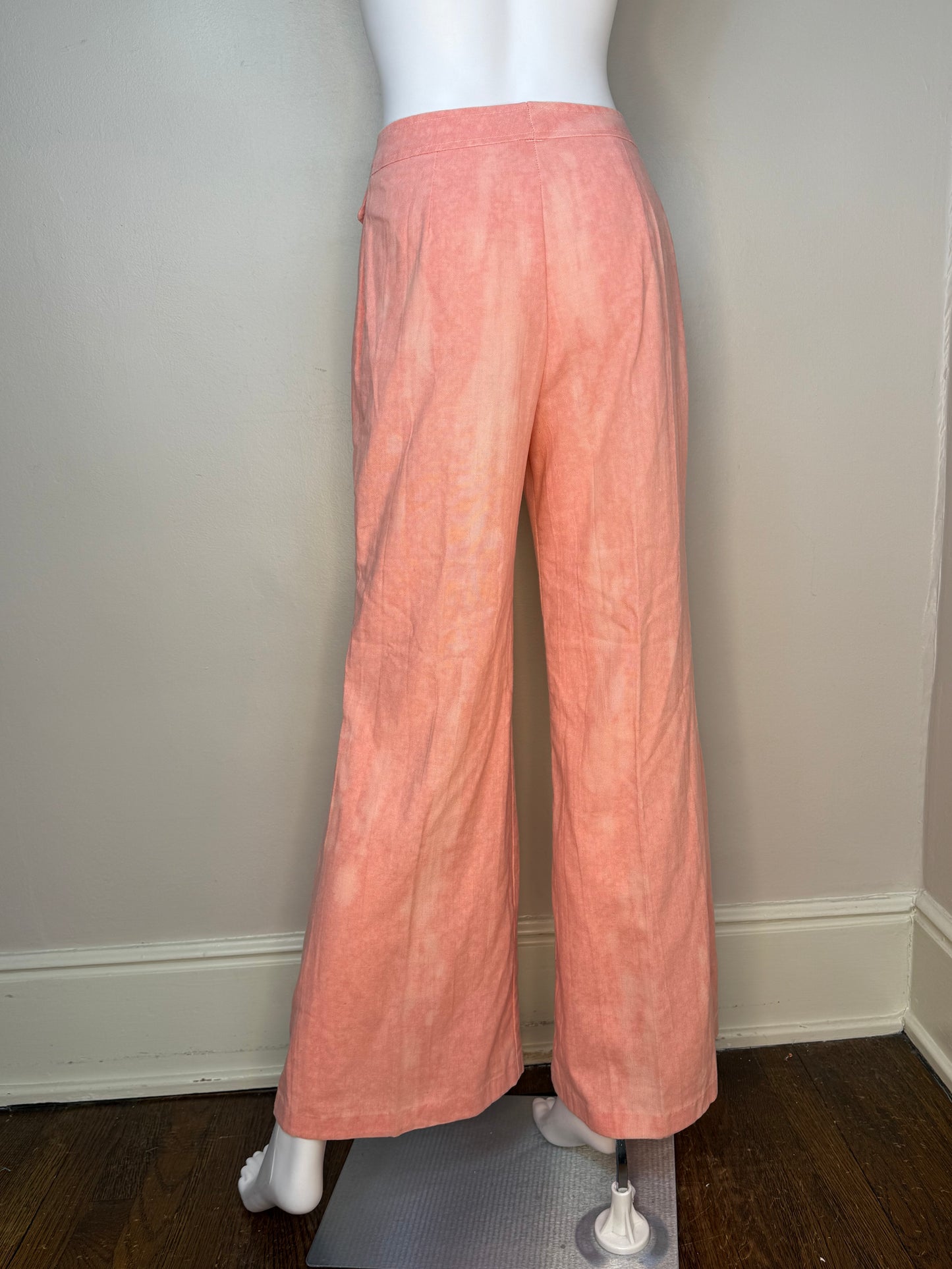 1970s Pastel Salmon Pink Bell Bottom Pants, Wrangler Jeans, 24.5x30, High Rise, Tie Dye