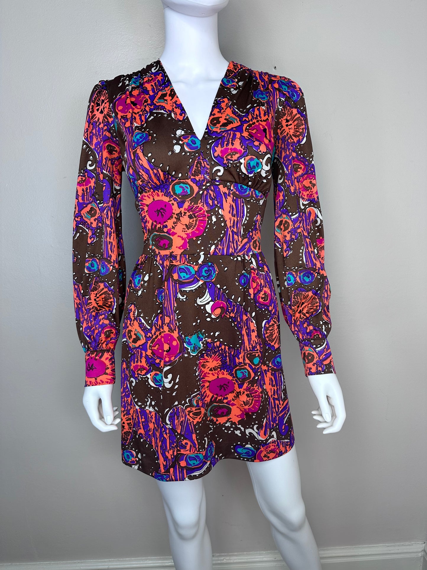 1970s Psychedelic Print Mini Dress, Sundays Child California