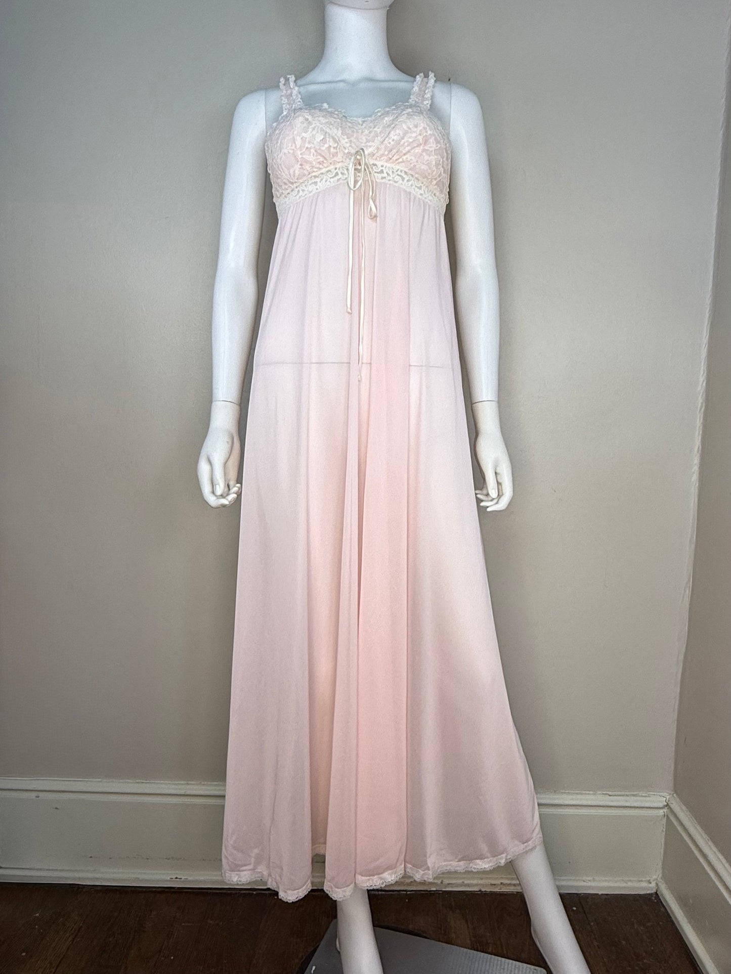 1960s/70s Olga Sleeping Pretty Nightgown, Pastel Pink, Size 34, Full Length