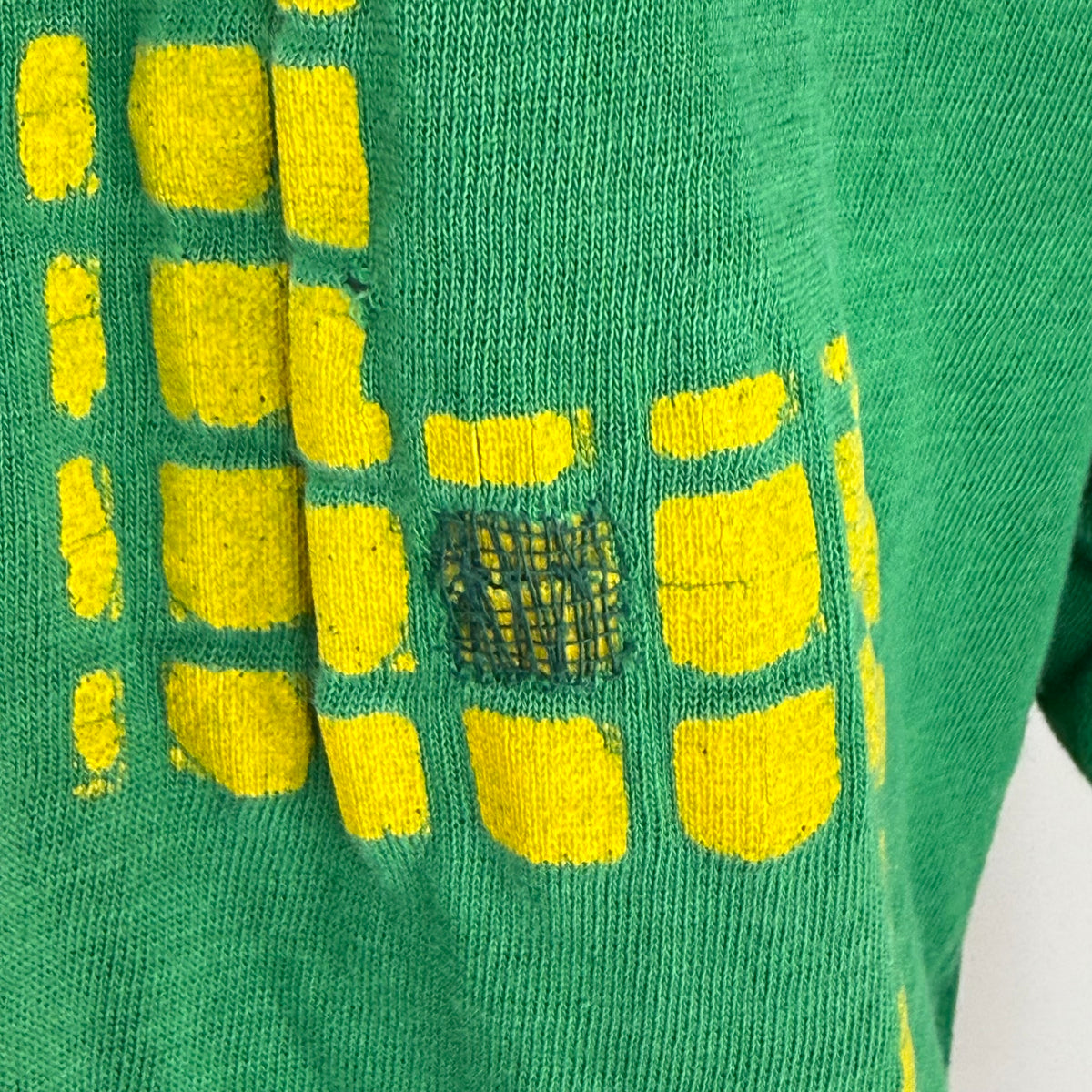 1950s Green Cotton Jersey T-Shirt, Large Yellow Grid Number 25, Red Fox Manufacturing Size 42