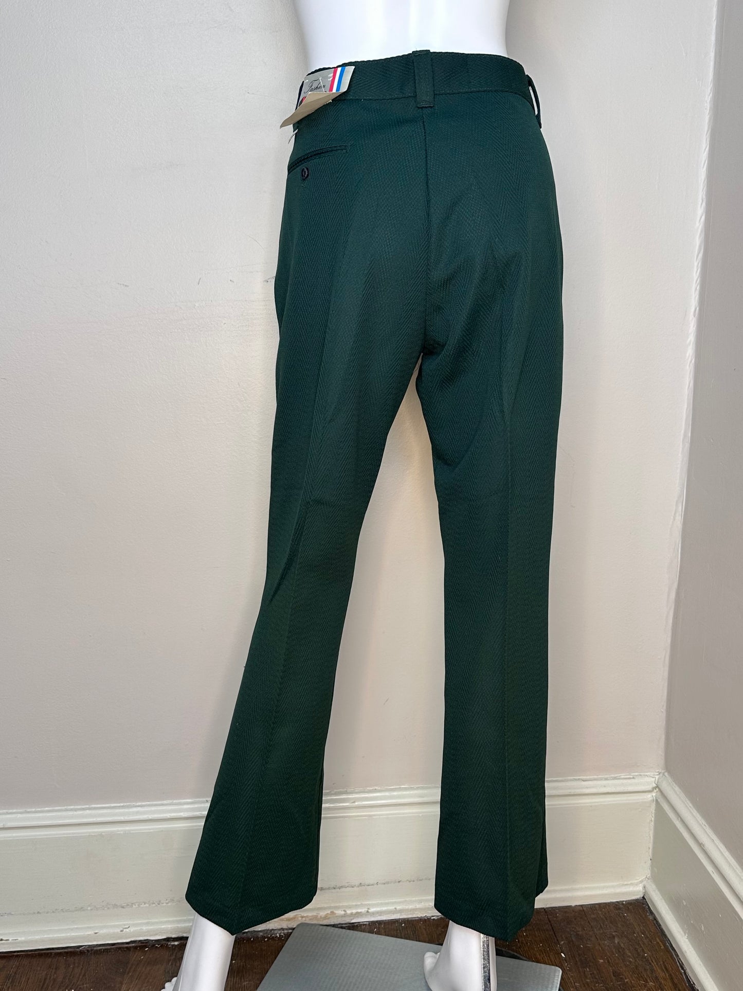 1970 Green Polyester Pants, Billy the Kid, 32x29, Fashion Knits, Deadstock with Tags