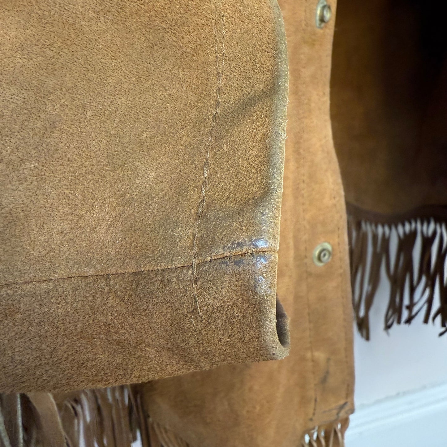 1960s/70s Brown Leather Jacket with Fringe, Sportswear Styled by National Shirt Shops Size Large