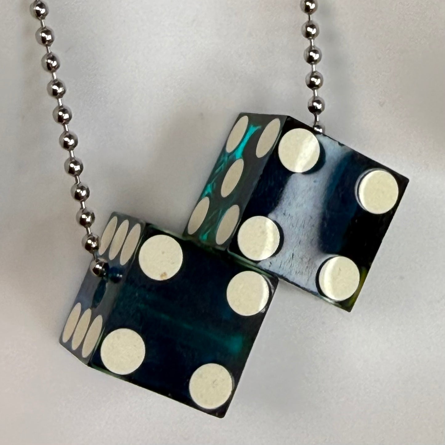 Vintage Dice Necklace, Harrah’s Joliet Casino, Translucent Blue