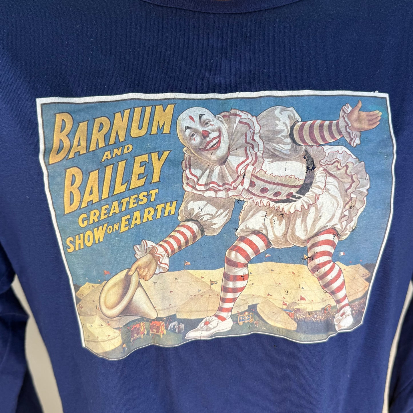 1970s Barnum and Bailey Circus Long Sleeve T-Shirt, Grubb Stuff Robert Bruce Size M/L, Clown