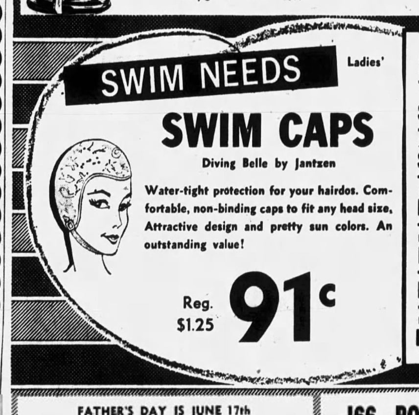 1950s/60s Swim Cap with Chin Strap, Diving Belle by Jantzen, Embossed Diving Girl