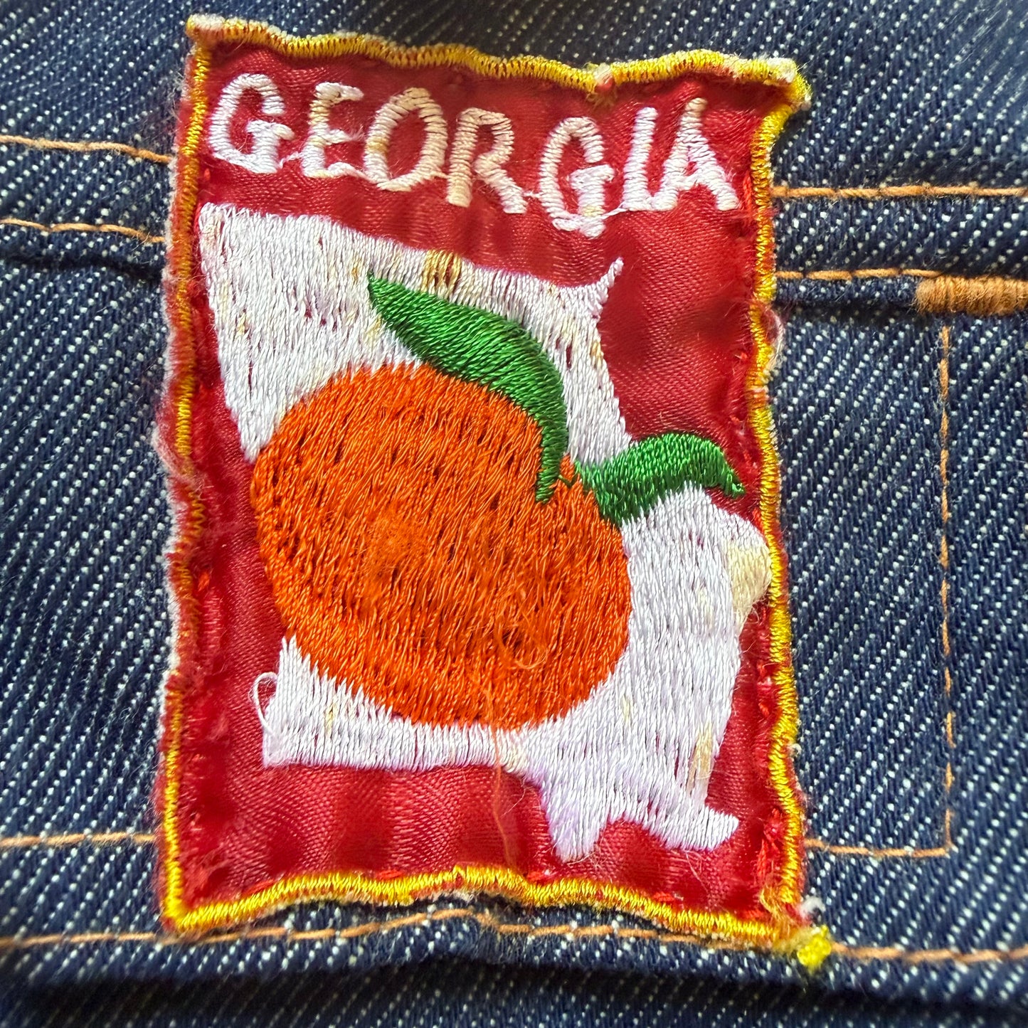 1970s Kids’ Blue Jean Denim Jacket with Southern US States Travel Patches, Selvage, Towncraft JR Boys JCPenney Size 4/5
