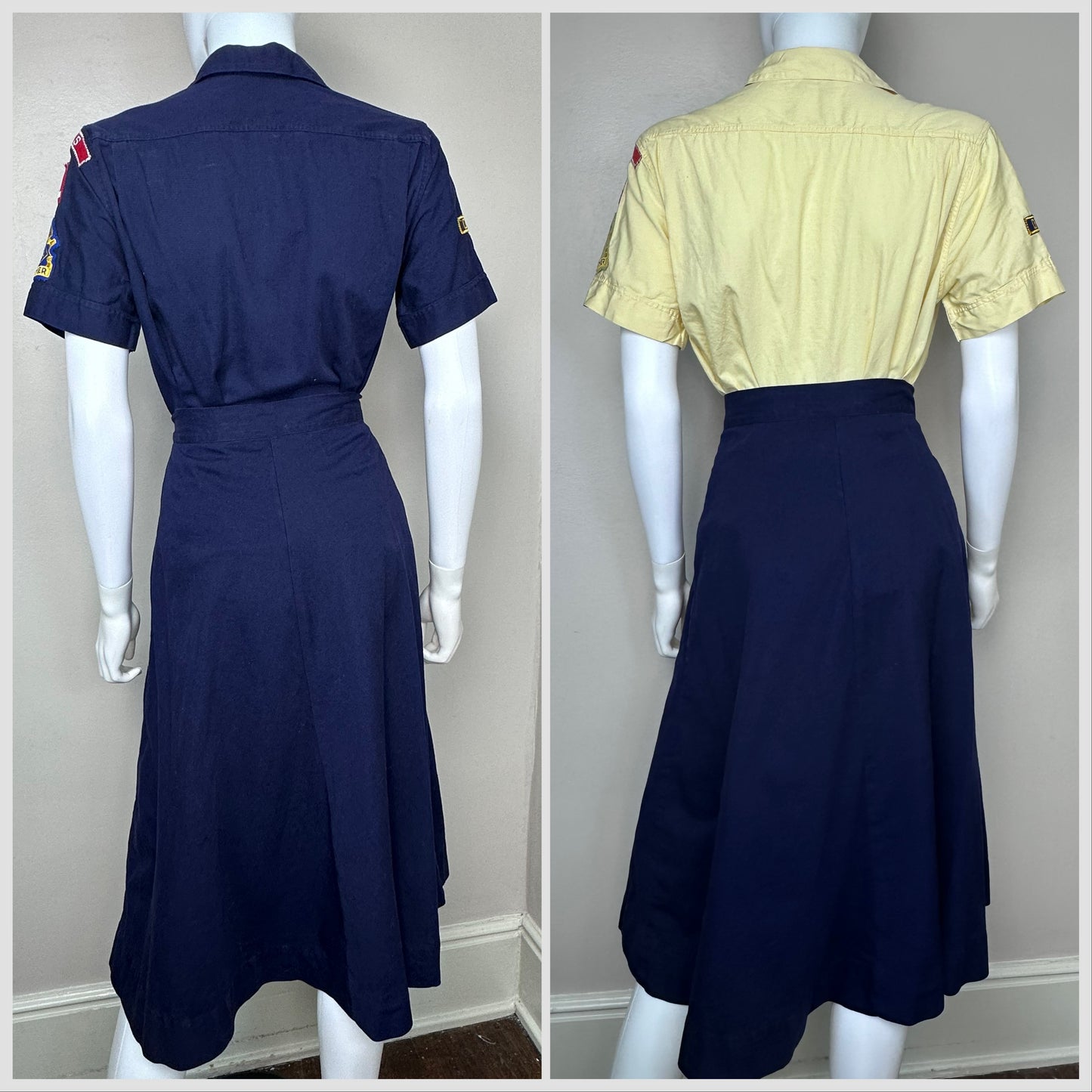 1940s/1950s BSA Cub Scout Den Mother Uniform, Size Small/Medium, Blue Blouse, Yellow Blouse, Blue Skirt, Boy Scouts of America, Memphis Den 2 Pack 51