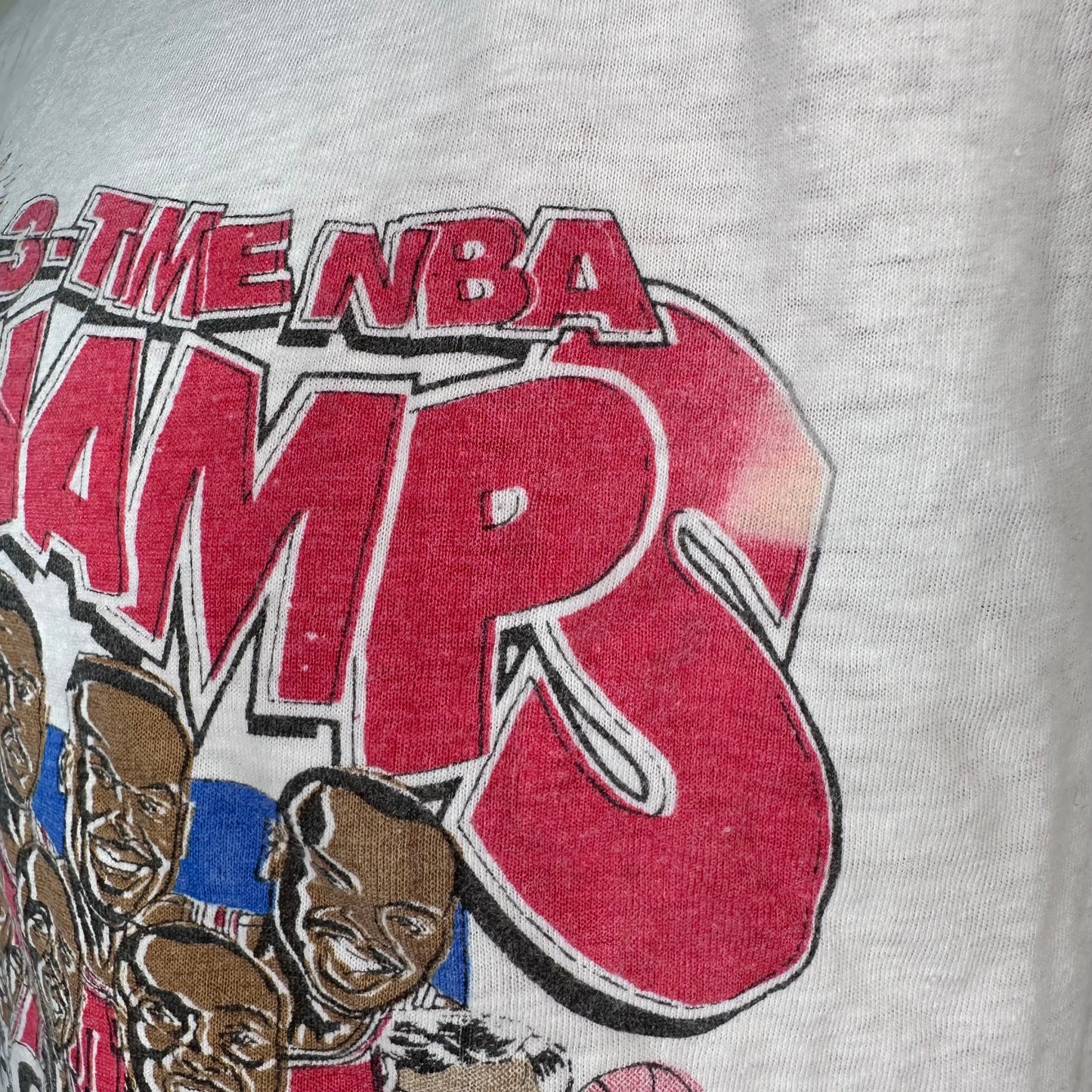 1990s Chicago Bulls T-Shirt, Size Medium, 1993 3-Time NBA World Champs Comic Style