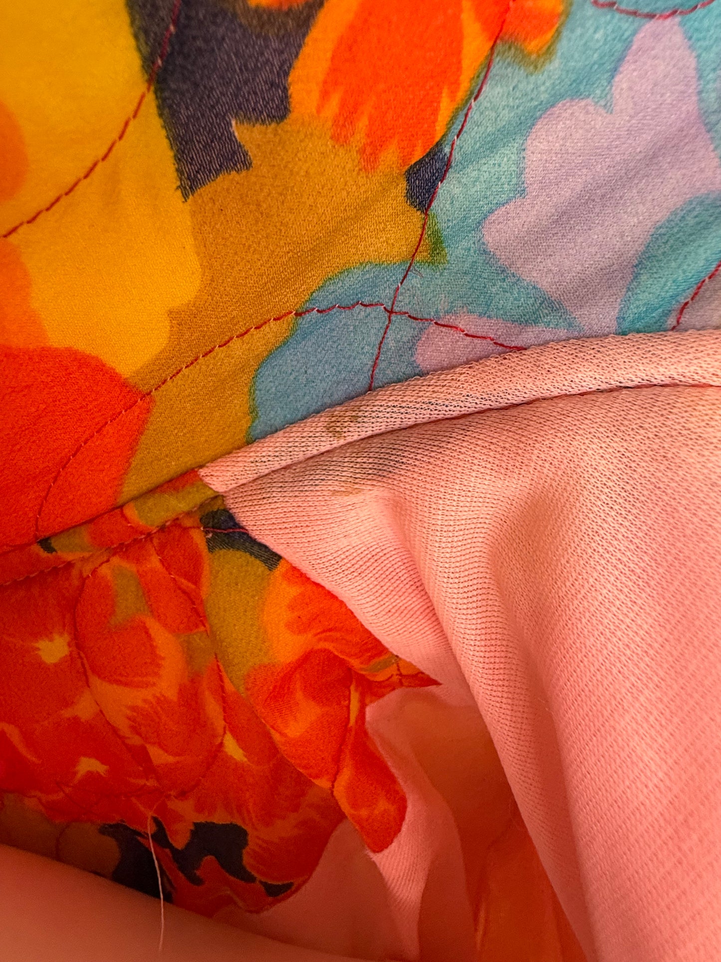 1960s Bright Floral Quilted Robe, Fifth Avenue Robes by M.W. Size Medium