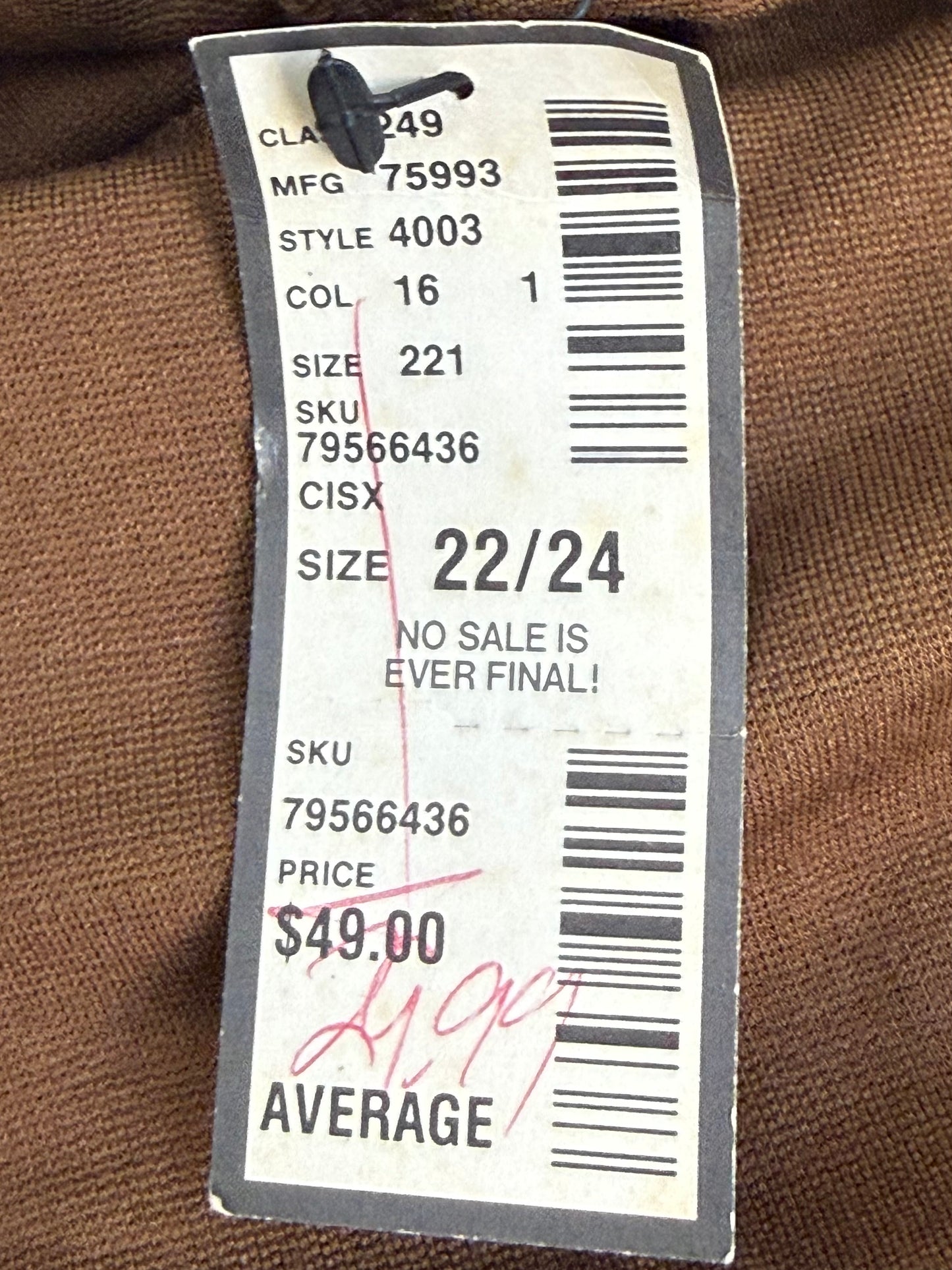 1990s Brown Stirrup Pants, Venezia Vitale Size 22/24, Lane Bryant, High Rise Tapered Leg, Deadstock, New With Tags