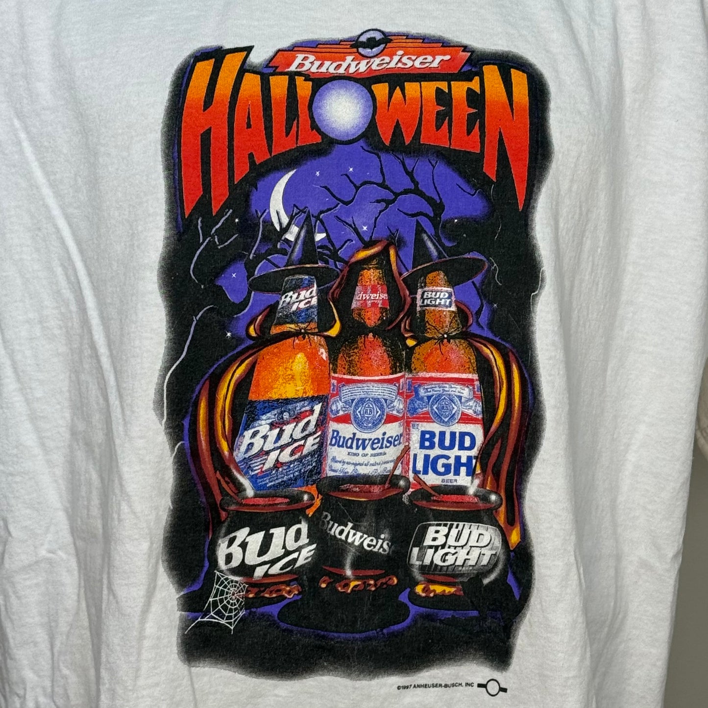 1990s Budweiser Halloween T-Shirt, Bud Light Ice Beer Promo, Gildan Size XL