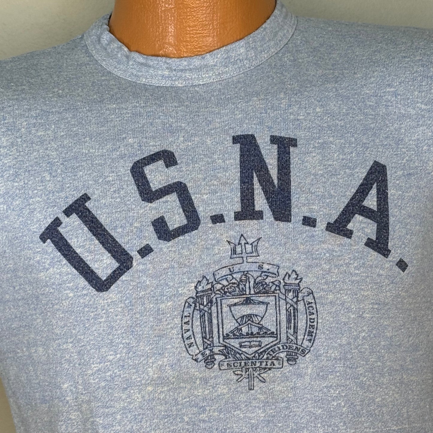 1970s USNA T-Shirt, Champion Blue Bar, Size Small, United States Naval Academy