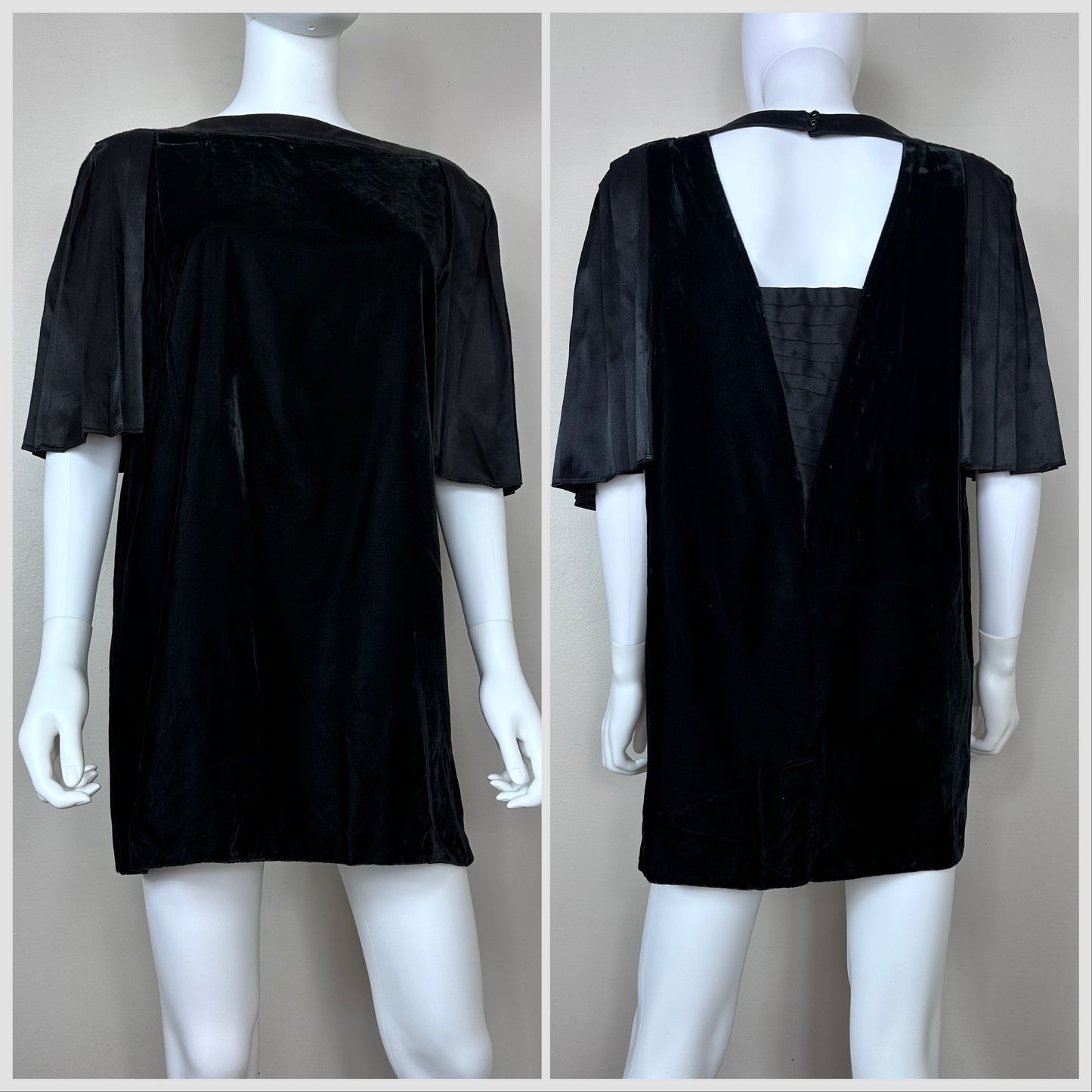 1980s? Black Velvet Micro Mini Dress with Back Cut Out, Size Medium