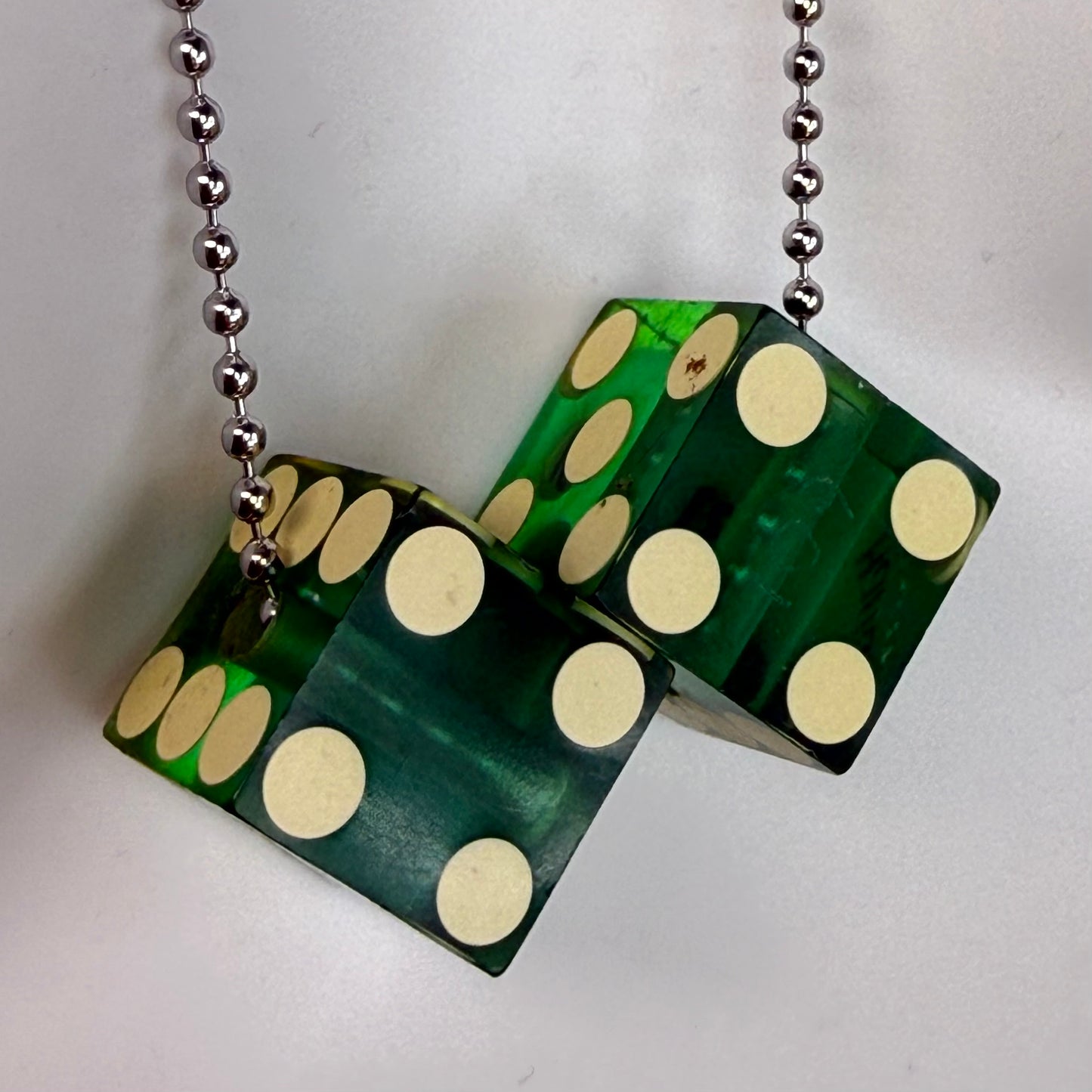 Vintage Dice Necklace, Harrah’s Joliet Casino, Translucent Green