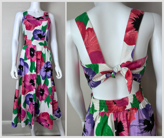 1980s Floral Open Back Sundress, Melissa Harper Size Medium