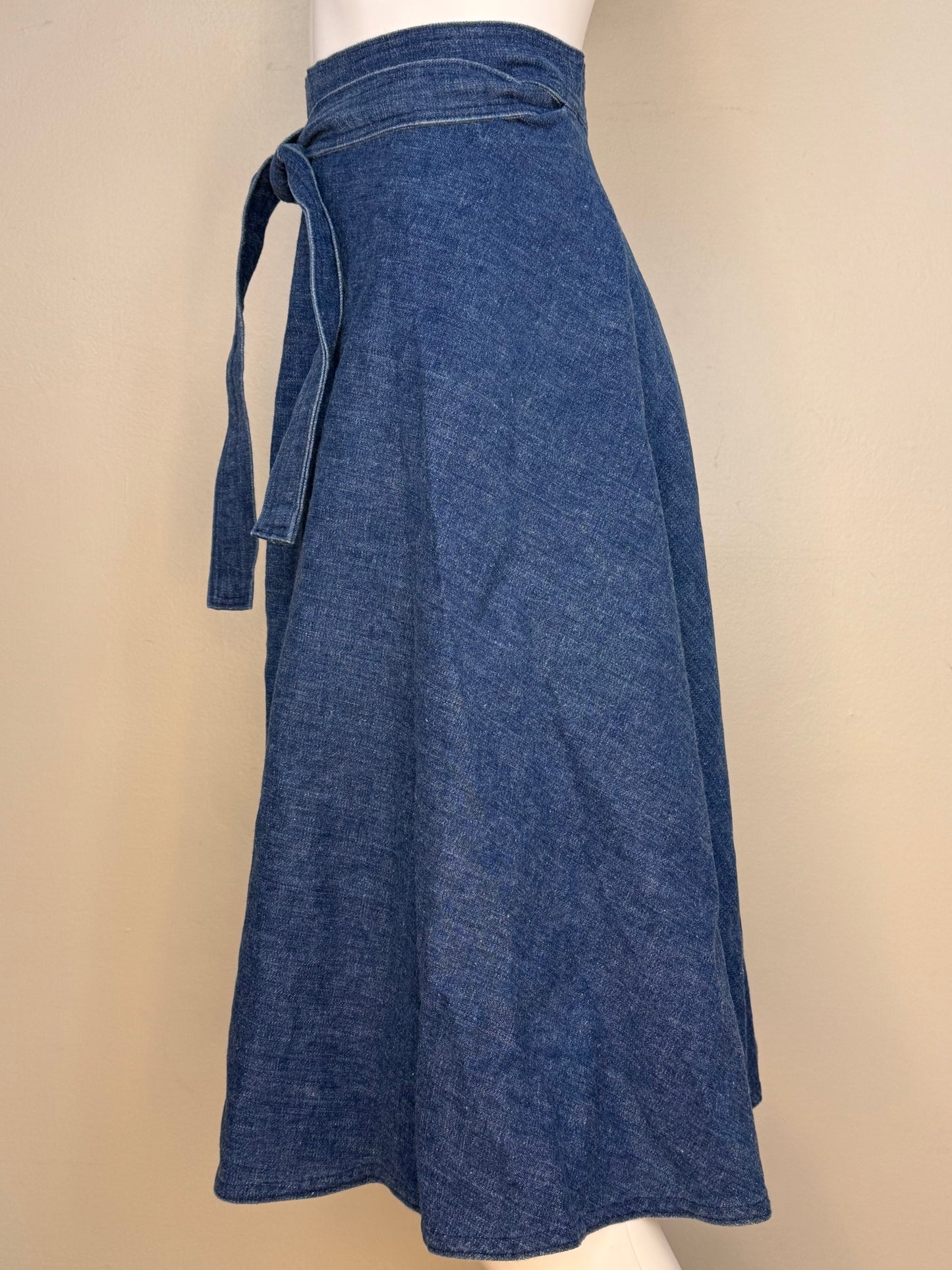 1970s Denim Wrap Midi Skirt, Handmade Size XS-Small