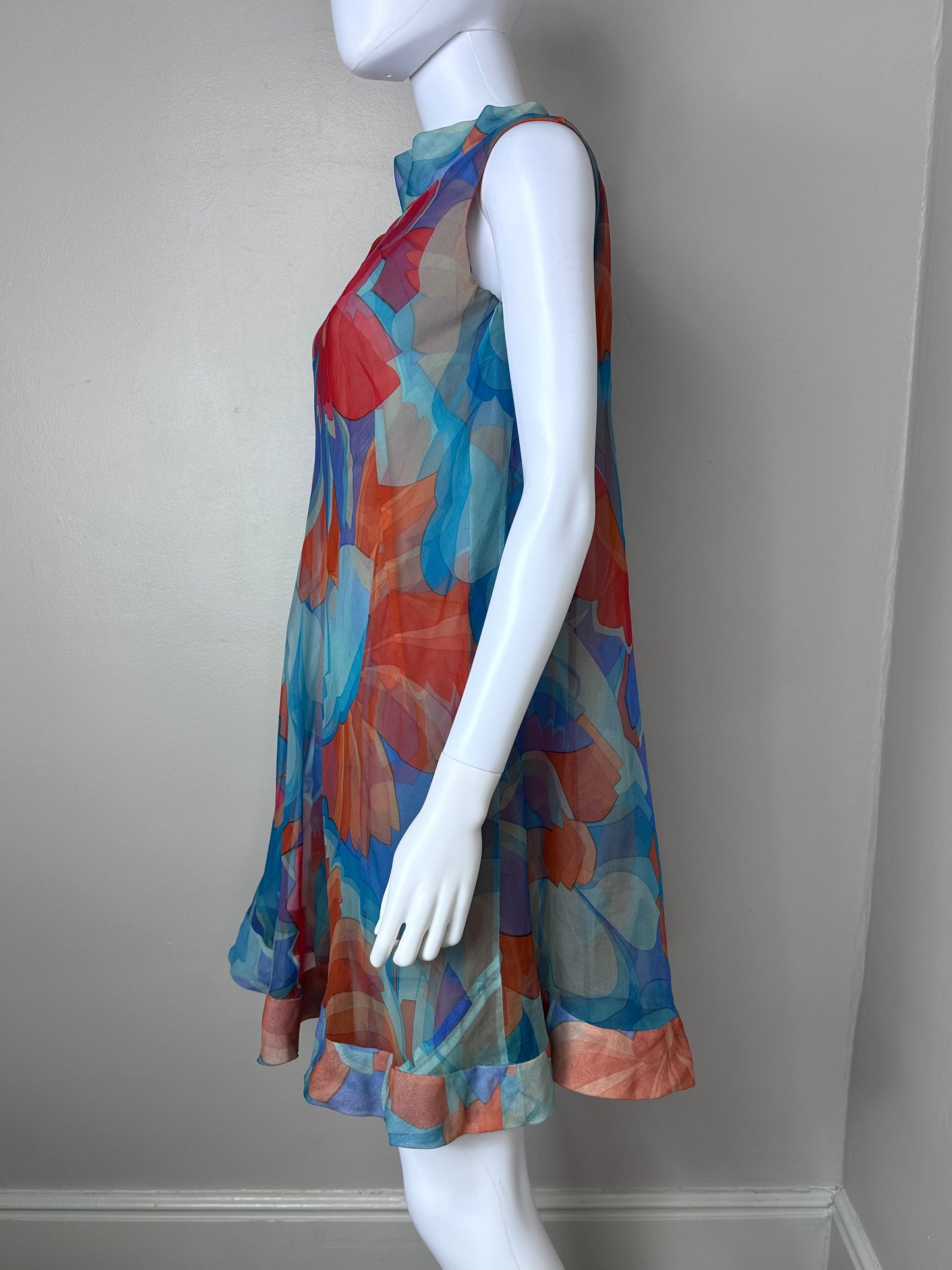 1960s Sheer Psychedelic Floral Dress, Jacques Heim Paris Size Medium